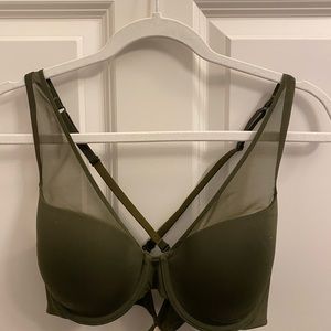 VS 34 D underwire demi mesh detail bralette in olive green